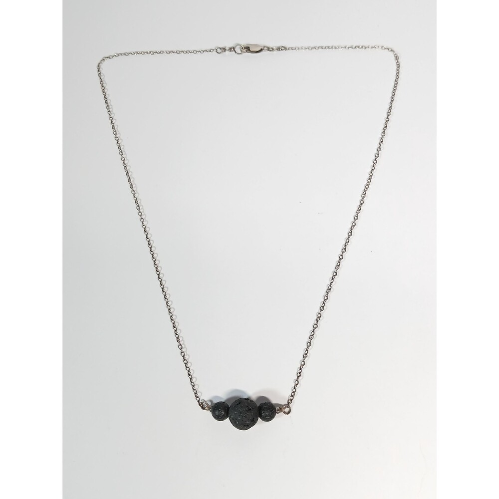 Sterling Silver Lava Stone Pendant Necklace 18.5”